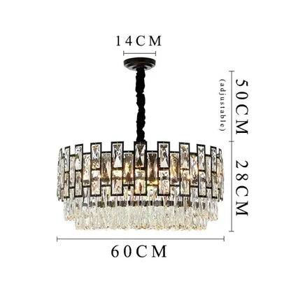 Elegant decorbites crystal led chandelier with black metal frame and cascading clear glass prisms for dining room lighting