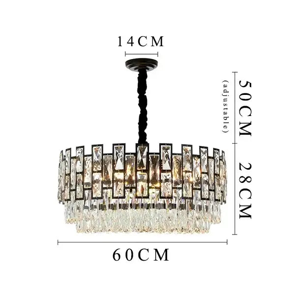 Elegant decorbites crystal led chandelier with black metal frame and cascading clear glass prisms for dining room lighting