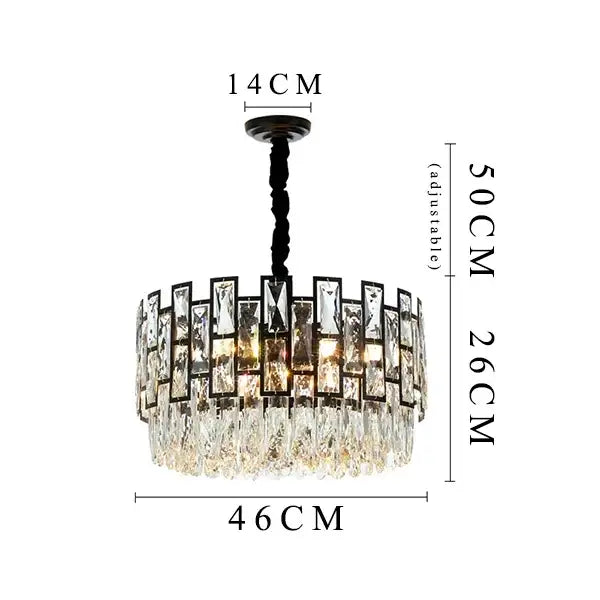 Modern black decorbites crystal led chandelier with rectangular clear crystals in two tiers for dining room lighting
