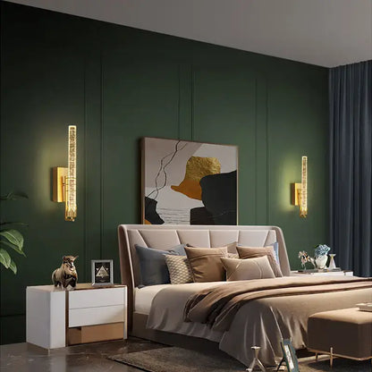 Gold-toned decorbites crystal wall light featuring textured crystal design for modern bedroom led sconce lighting