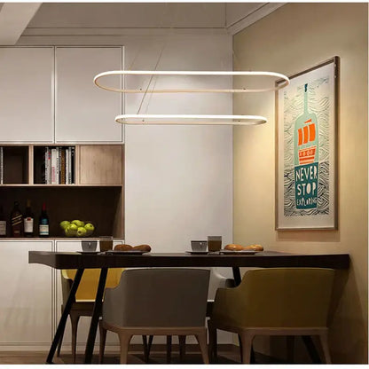 Modern black decorbites designer oval pendant lamp featuring a sleek white double-ring led pendant light for dining room