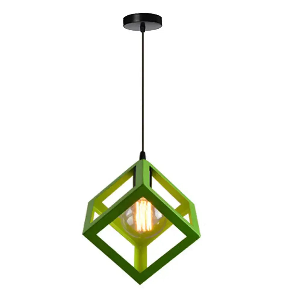 Modern black decorbites geometric led cube pendant kitchen light with a green geometric pendant and filament bulb inside