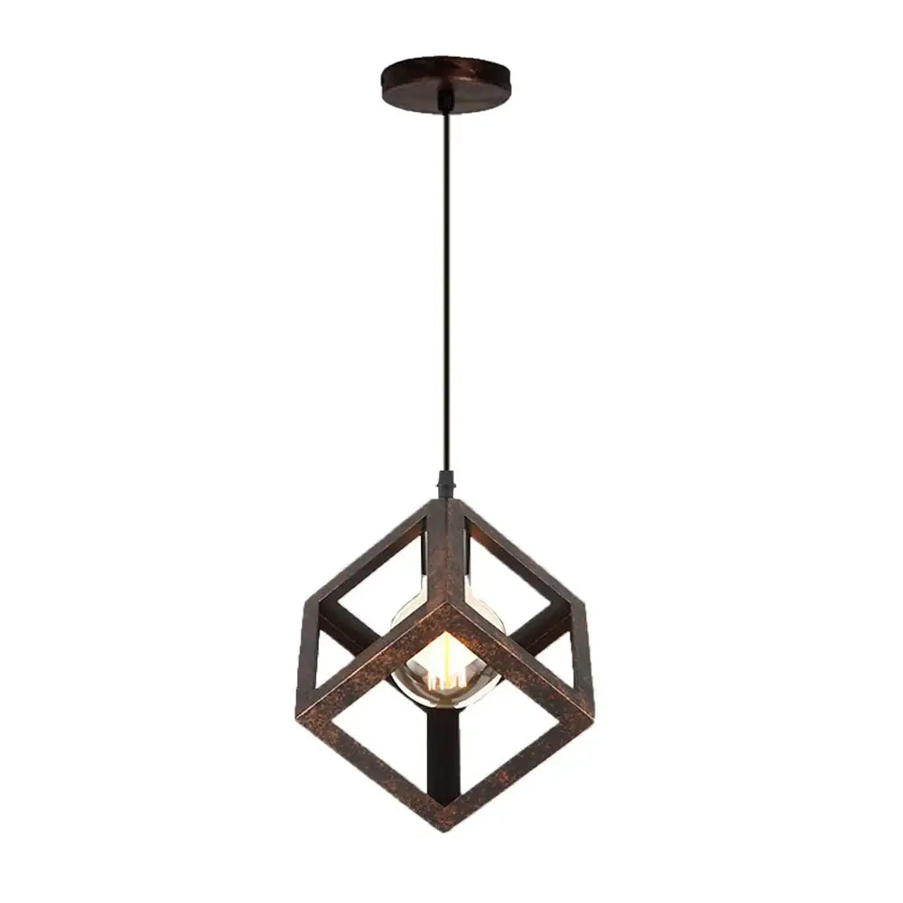 Modern black decorbites geometric led cube pendant kitchen light with dark bronze metal frame and exposed bulb