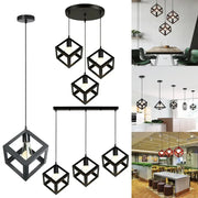 Modern black decorbites geometric led cube pendant kitchen light with exposed bulb fixtures and metal frame design