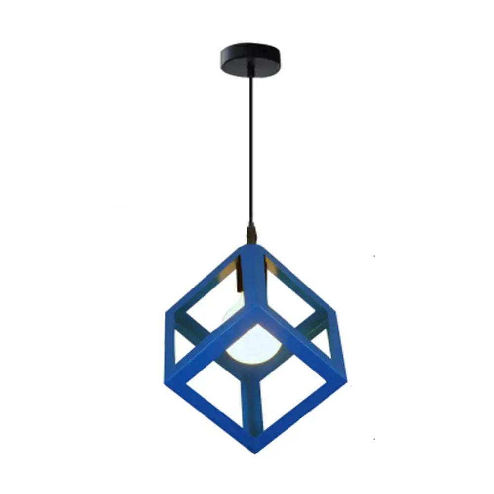 Modern black decorbites geometric led cube pendant kitchen light with blue geometric cube and black ceiling mount