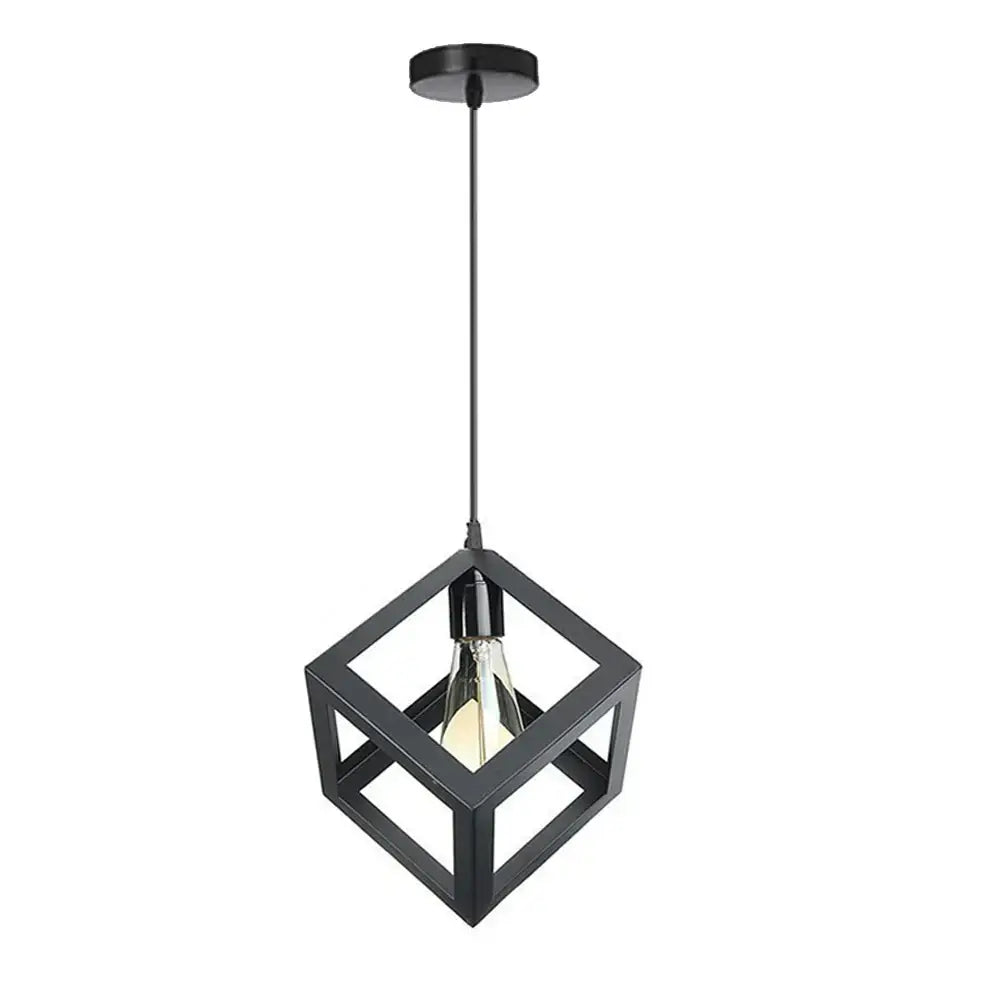 Modern black decorbites geometric led cube pendant light with visible filament bulb for kitchen lighting