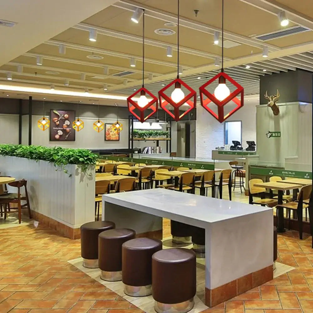 Modern black decorbites geometric led cube pendant kitchen light with red geometric pendant lights and exposed bulbs hanging