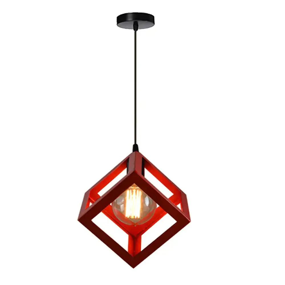 Modern black decorbites geometric led cube pendant kitchen light with red geometric pendant and visible filament bulb