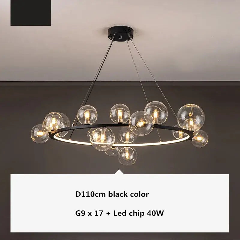 Modern black decorbites glass ball chandelier with 17 clear globe bulbs and ball g9 led for dining room lighting