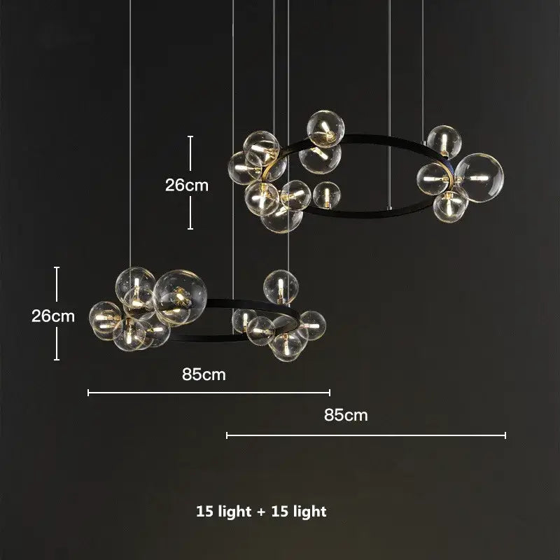 Modern black decorbites glass ball g9 led chandelier featuring clear glass globes in a circular cluster design for dining room