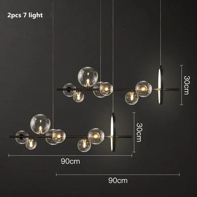 Modern black decorbites glass ball g9 led chandelier with clear glass globe bulbs and circular accents for dining room