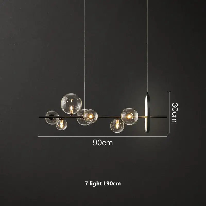 Modern black decorbites glass ball g9 led chandelier with seven clear glass globes and a sleek circular accent light