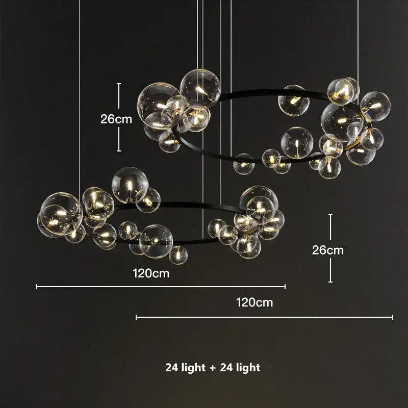 Modern black decorbites glass ball g9 led chandelier with 48 warm-toned lights and metal frame for dining room use