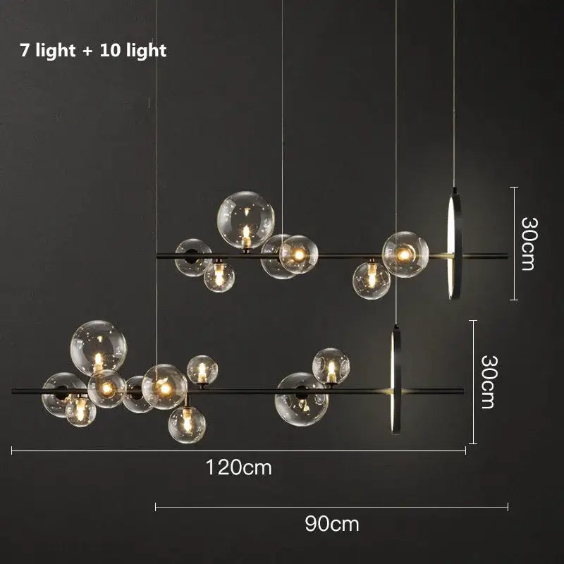 Modern black decorbites glass ball g9 led chandelier with clear globe bulbs and circular accents for dining room lighting