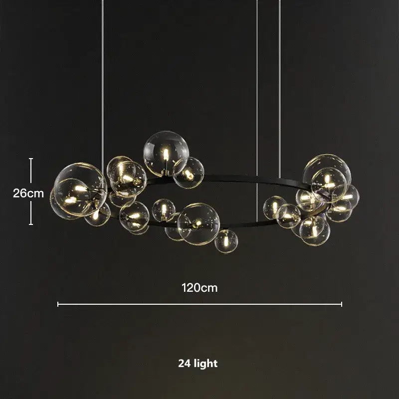 Modern black decorbites glass ball g9 led chandelier with 24 warm-toned lights suspended by thin cords for dining room