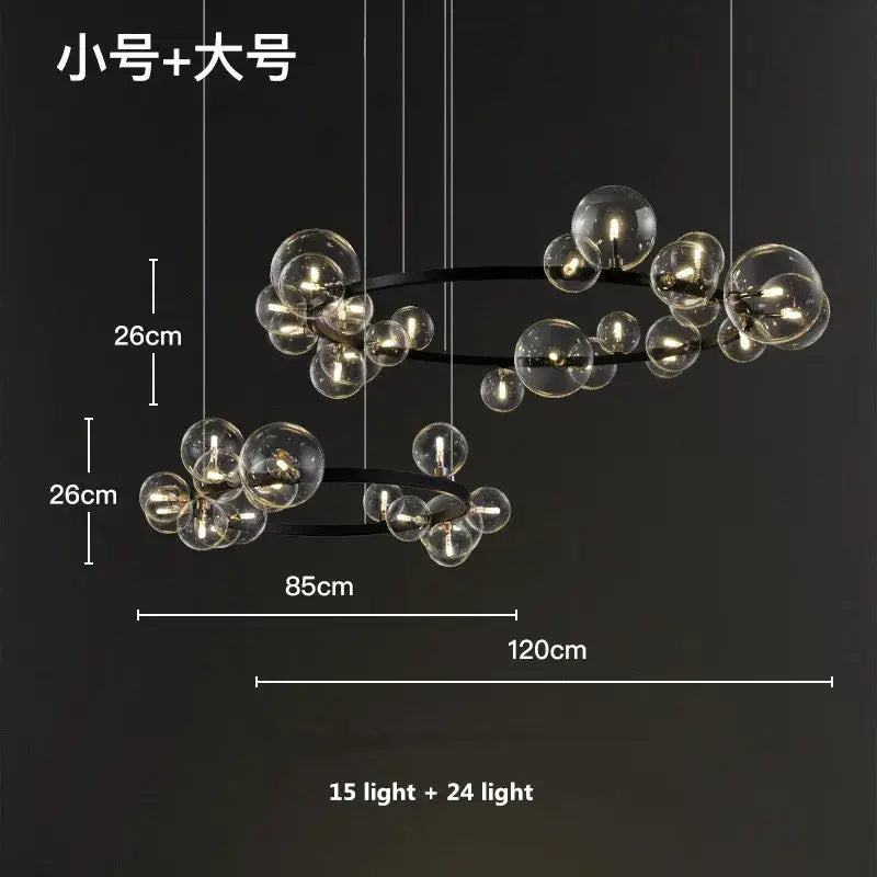 Modern black decorbites glass ball g9 led chandelier with glass bubbles and black metal frame for dining room lighting