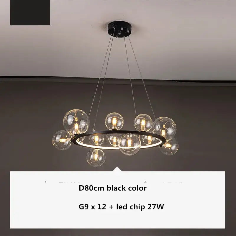 Modern black decorbites glass ball g9 led chandelier with twelve clear glass globe bulbs for dining room lighting