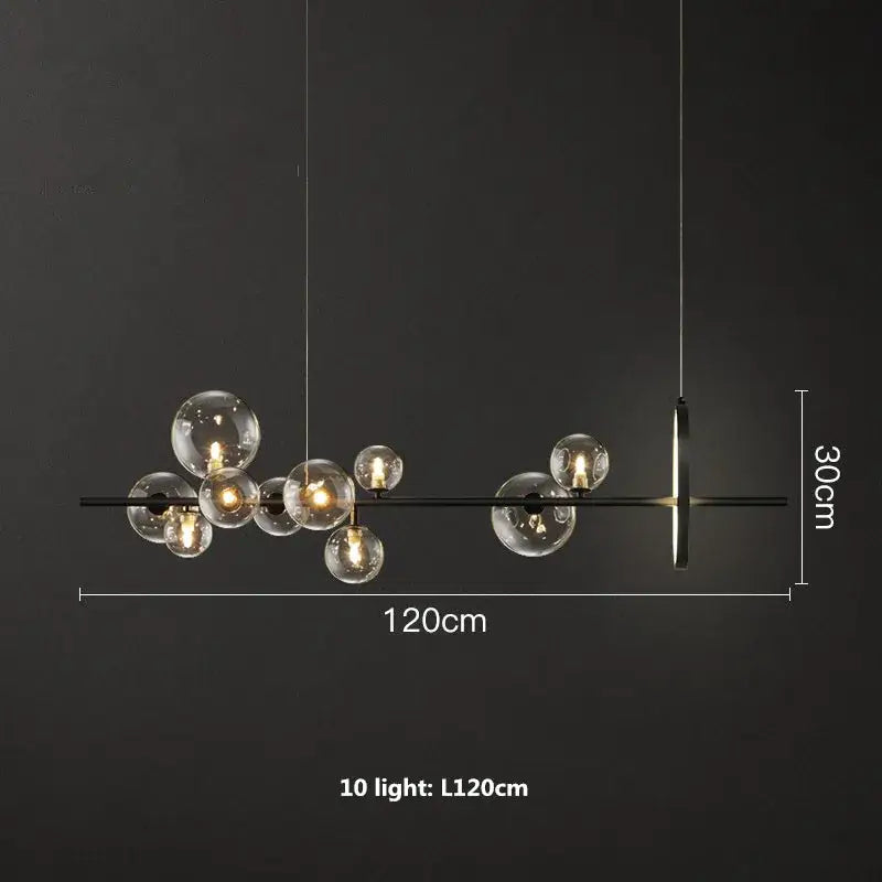 Modern black decorbites glass ball g9 led chandelier with ten clear glass globes in linear design for dining room lighting