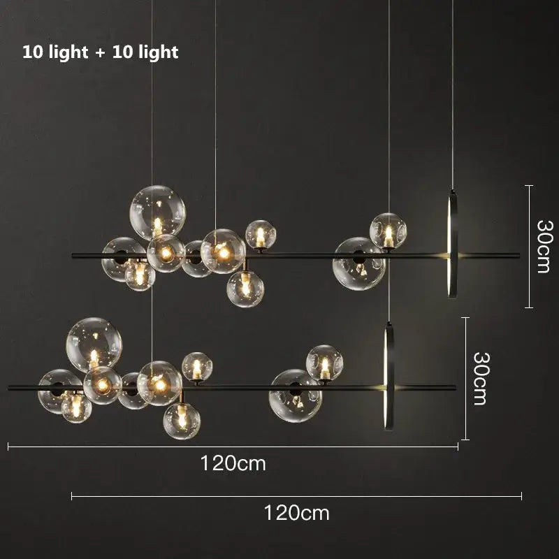 Modern black decorbites glass ball g9 led chandelier with clear glass spheres and circular light fixtures for dining room
