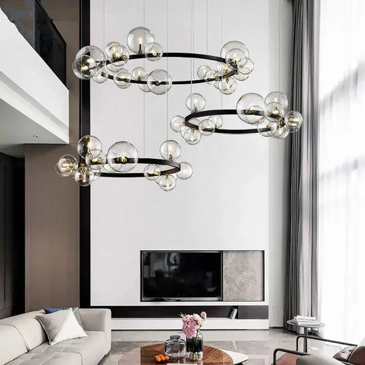 Modern black decorbites glass ball chandelier with ball g9 led clear glass globes in concentric circular patterns