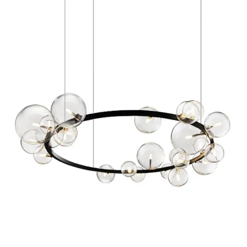Modern black metal decorbites glass ball chandelier with clear bubbles and warm ball g9 led bulbs for dining room