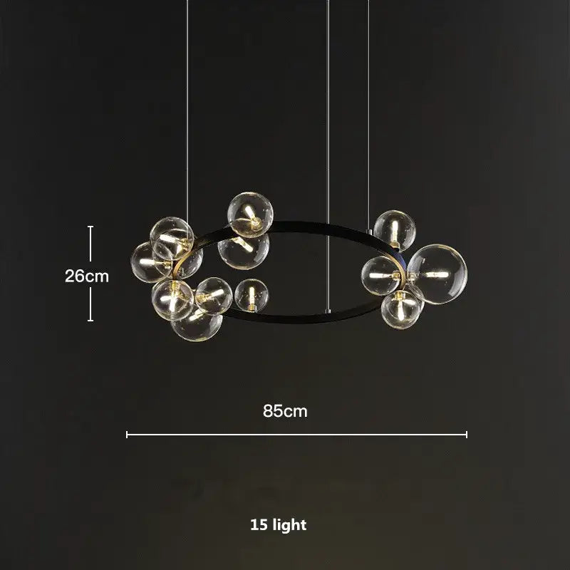 Modern black decorbites glass ball g9 led chandelier with 15 clear globes for dining room lighting