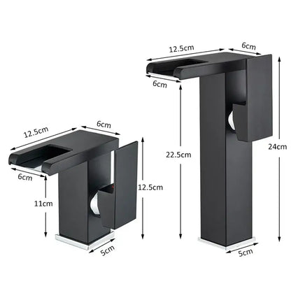 Modern black decorbites led waterfall bathroom sink faucet with black matte finish sleek rectangular design and chrome accents