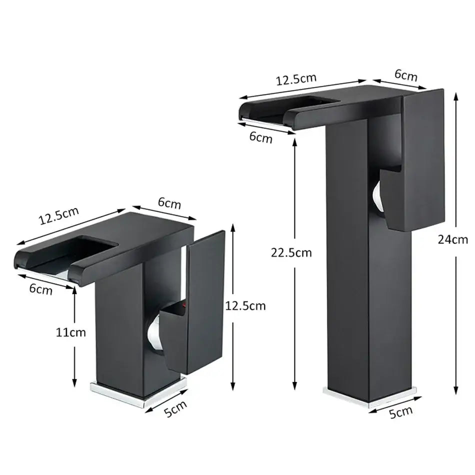 Modern black decorbites led waterfall bathroom sink faucet with black matte finish sleek rectangular design and chrome accents