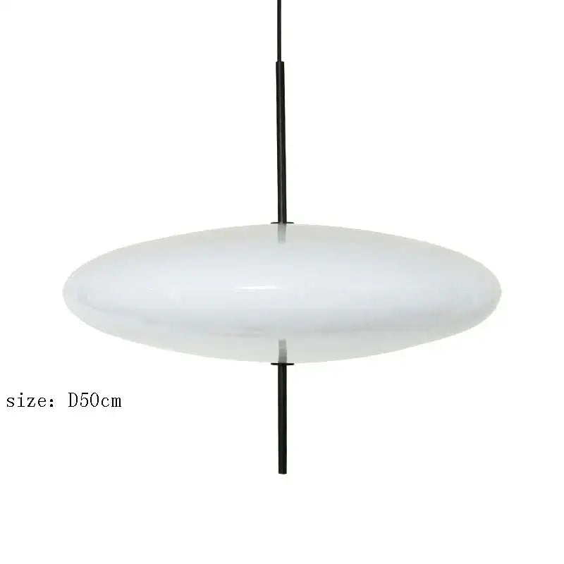 A sleek white frosted glass pendant light with a minimalist black metal frame by decorbites designer iron