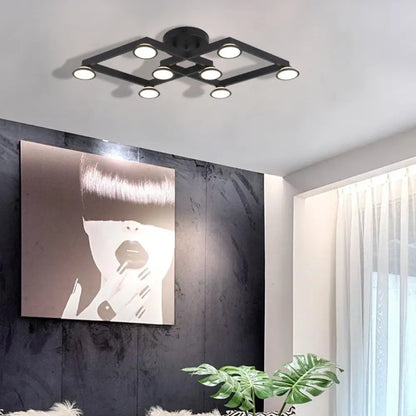 DecorBites™ DecorBites™ Modern Black Diamond Shape Flush Mount Ceiling Light with 8 Lights - Ideal for Restaurants