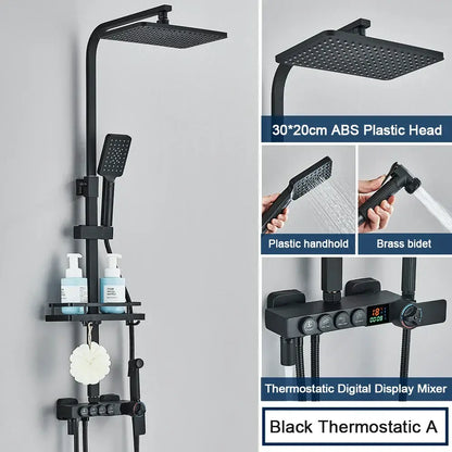 Modern decorbites black digital shower system with rainfall head handheld spray and digital mixer for bathroom use