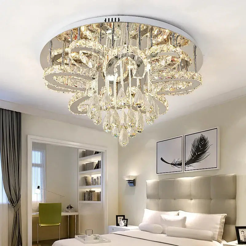 Modern black dimmable led crystal chandelier with clear faceted crystals and chrome accents for dining room decorbites dimmable led