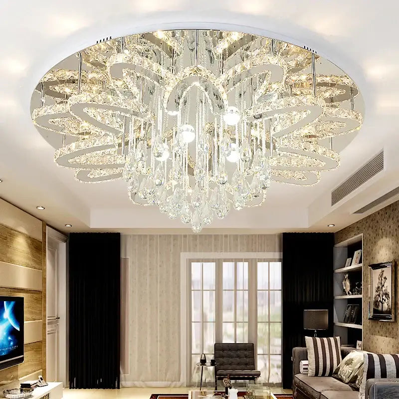 Modern black dimmable led crystal chandelier with clear glass and metallic accents for dining room decorbites dimmable led
