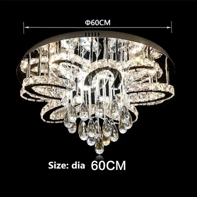 Modern black dimmable led crystal chandelier with circular tiers of clear faceted crystals for dining room decorbites dimmable led