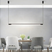 Modern black dimmable led pendant light by decorbites with sleek minimalist design hanging above dining room table