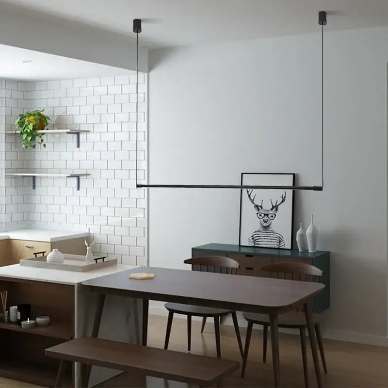 Modern black dimmable led pendant light with sleek horizontal bar design for dining room decorbites pendant light