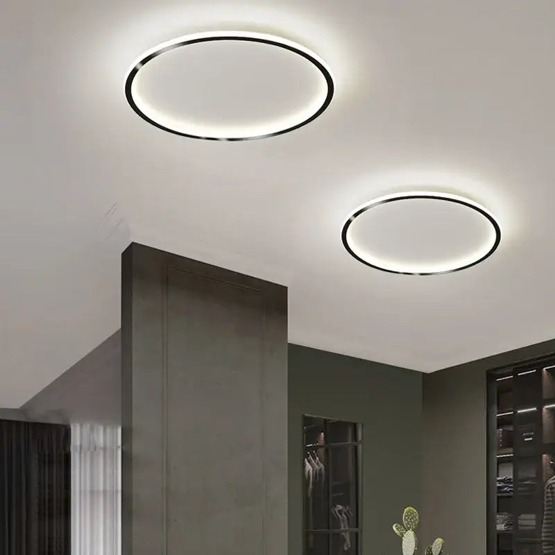 Modern black dimmable led ring ceiling light with a sleek frame and white glowing ring for living room ceiling light