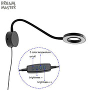 Black flexible arm dimmable led wall lamp with circular led ring light and control panel for decorbites dimmable led
