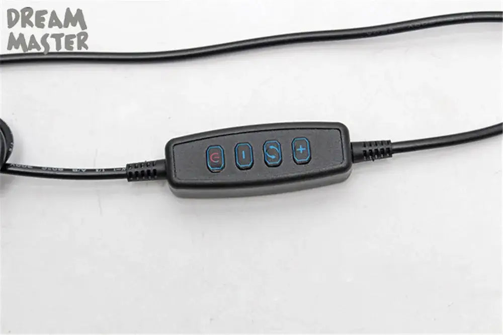Black plastic remote control with four blue-lit buttons for decorbites dimmable led wall lamp gooseneck reading light