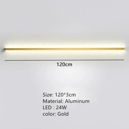 Gold-colored slim aluminum decorbites dimmable long wall lamp for bedroom ambient lighting fixture