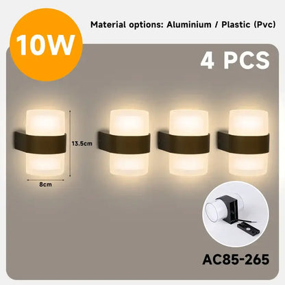 Set of four modern black dome led wall lights with frosted glass shades and dark metal frames for outdoor use