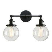 Modern black double ball heads globe glass wall sconce with exposed filament bulbs for bedroom lighting