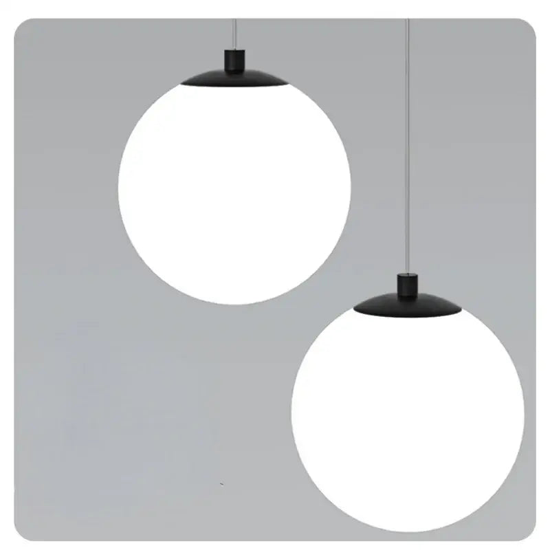 Modern black double glass ball pendant light with frosted white globes and matte fixtures for bedroom ceiling