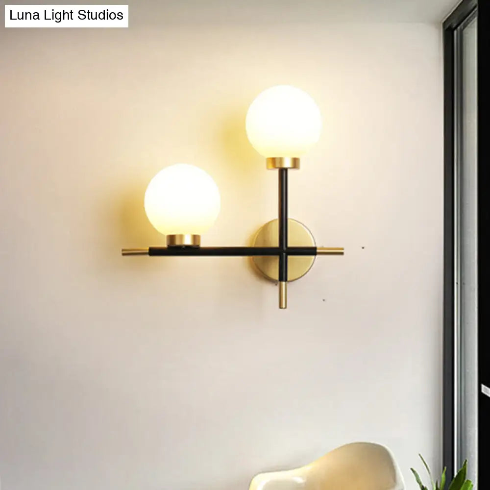 DecorBites™ DecorBites™ Modern Black Double Globe Wall Lamp with Cross Design - 2-Bulb Milky Glass Sconce Light Fixture for Living Room