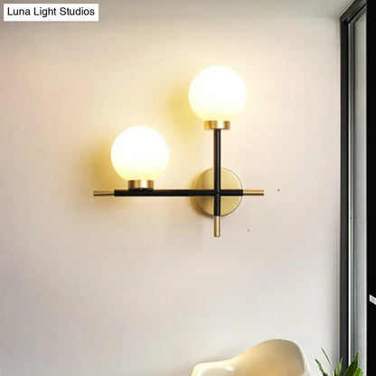 DecorBites™ DecorBites™ Modern Black Double Globe Wall Lamp with Cross Design - 2-Bulb Milky Glass Sconce Light Fixture for Living Room