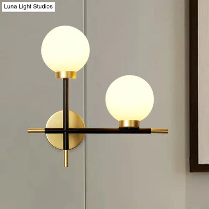 DecorBites™ DecorBites™ Modern Black Double Globe Wall Lamp with Cross Design - 2-Bulb Milky Glass Sconce Light Fixture for Living Room