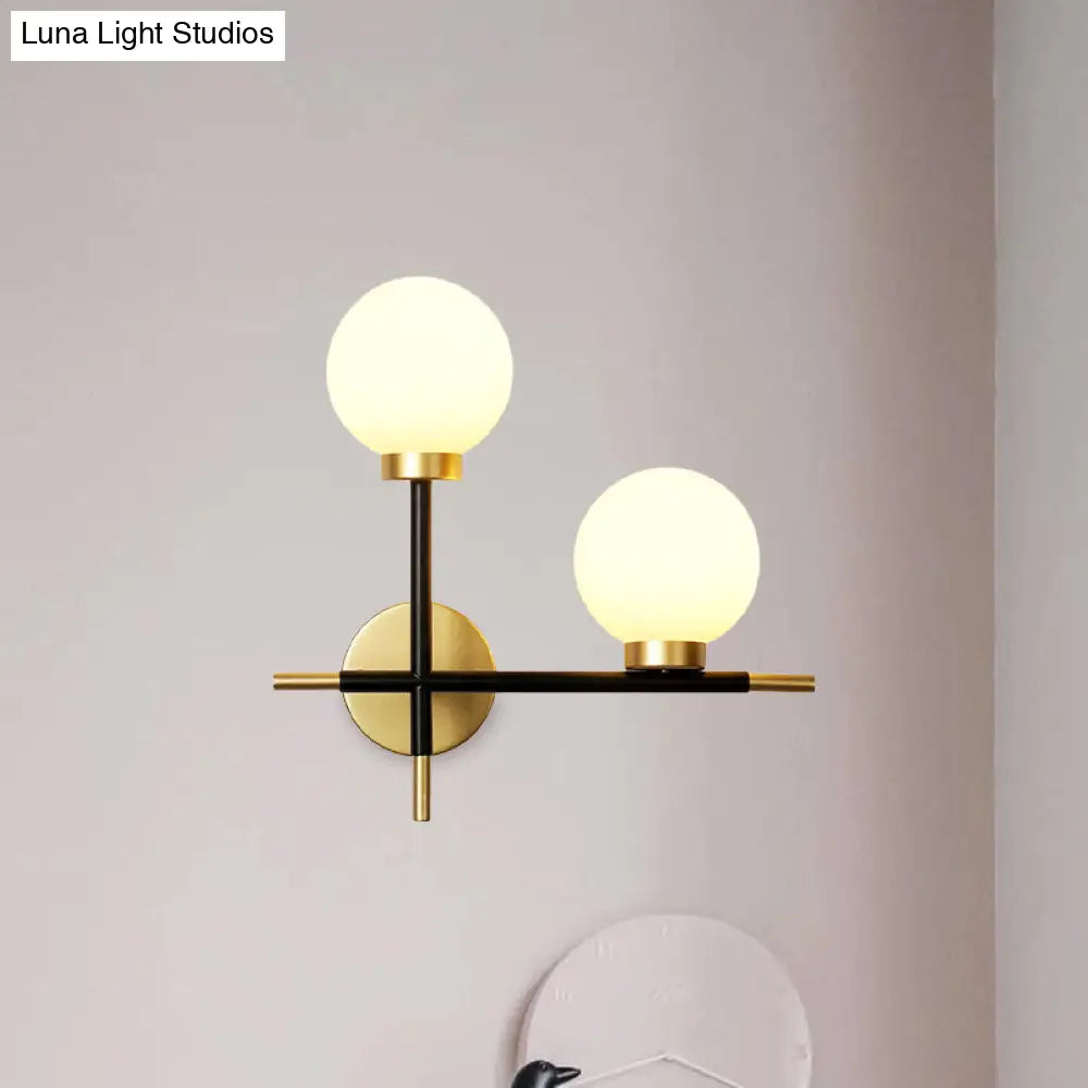 DecorBites™ DecorBites™ Modern Black Double Globe Wall Lamp with Cross Design - 2-Bulb Milky Glass Sconce Light Fixture for Living Room