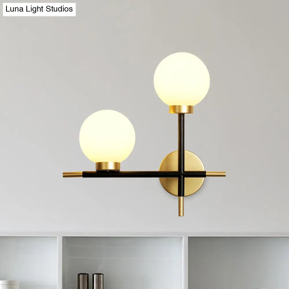 DecorBites™ DecorBites™ Modern Black Double Globe Wall Lamp with Cross Design - 2-Bulb Milky Glass Sconce Light Fixture for Living Room