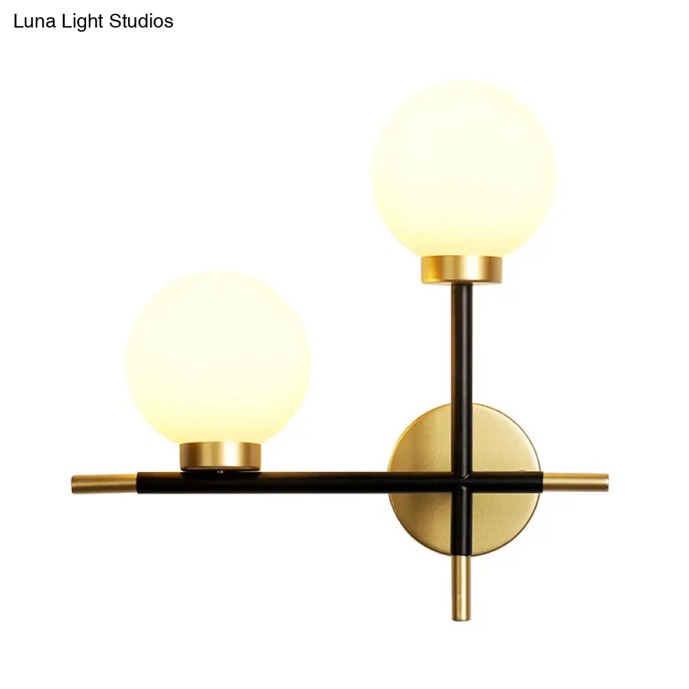 DecorBites™ DecorBites™ Modern Black Double Globe Wall Lamp with Cross Design - 2-Bulb Milky Glass Sconce Light Fixture for Living Room