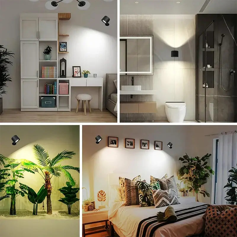 Modern black double head led wall lamp with adjustable cylindrical spotlight heads for bedroom lighting